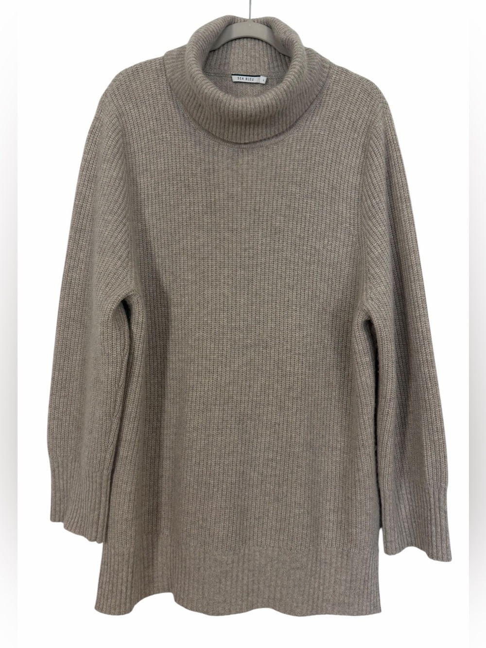Sea Bleu 100% Cashmere Turtleneck Sweater Beige Oversized Tunic Size Large